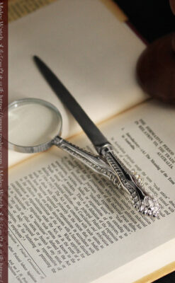 英国の銀製アンティーク虫眼鏡とレターオープナーセット 【1926年頃】-A0305-1