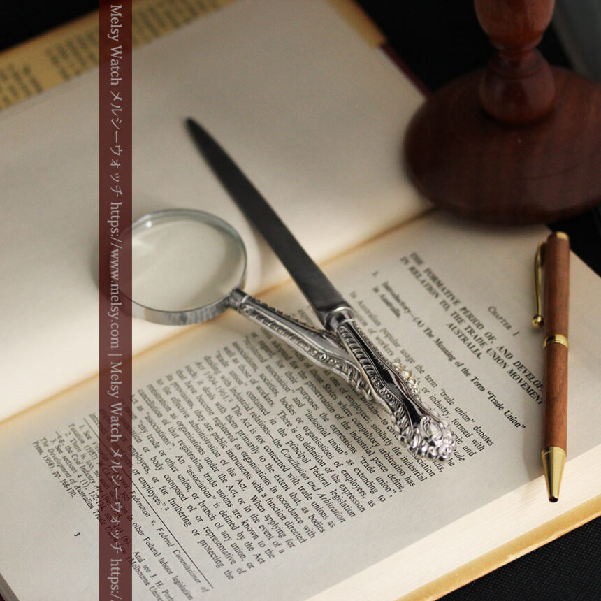 英国の銀製アンティーク虫眼鏡とレターオープナーセット 【1926年頃】-A0305-1