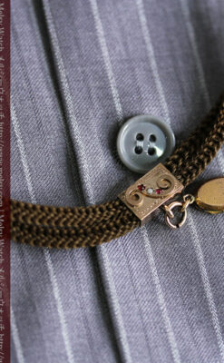 髪の毛で編んだ懐中時計用アンティーク紐-C0446-2