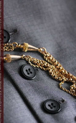 繊細豪華なアンティーク金無垢懐中時計チェーン-C0452-11