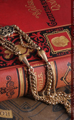 繊細豪華なアンティーク金無垢懐中時計チェーン-C0452-14