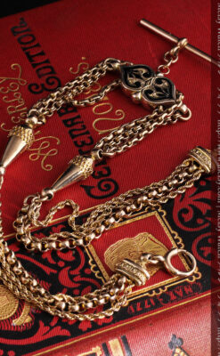 繊細豪華なアンティーク金無垢懐中時計チェーン-C0452-15