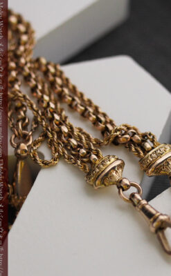 繊細豪華なアンティーク金無垢懐中時計チェーン-C0452-17