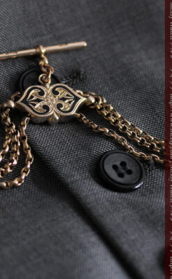 繊細豪華なアンティーク金無垢懐中時計チェーン-C0452-3