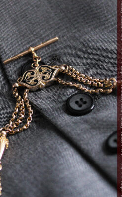 繊細豪華なアンティーク金無垢懐中時計チェーン-C0452-4