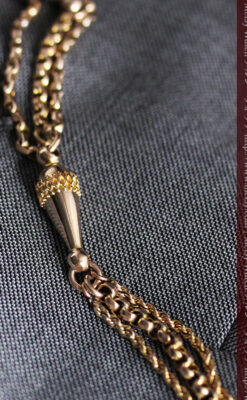 繊細豪華なアンティーク金無垢懐中時計チェーン-C0452-9