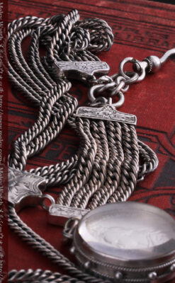 銀無垢アンティーク懐中時計チェーン ビクトリア女王銀貨【1887年頃】-C0453-12