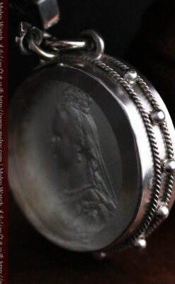 銀無垢アンティーク懐中時計チェーン ビクトリア女王銀貨【1887年頃】-C0453-19