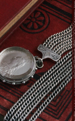 銀無垢アンティーク懐中時計チェーン ビクトリア女王銀貨【1887年頃】-C0453-3