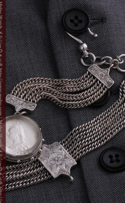 銀無垢アンティーク懐中時計チェーン ビクトリア女王銀貨【1887年頃】-C0453-6