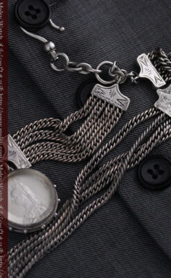 銀無垢アンティーク懐中時計チェーン ビクトリア女王銀貨【1887年頃】-C0453-8