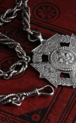 抜群の存在感を誇る特大装飾付き極太銀無垢アンティーク懐中時計チェーン-C0454-10