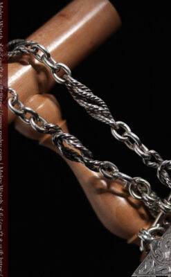 抜群の存在感を誇る特大装飾付き極太銀無垢アンティーク懐中時計チェーン-C0454-14