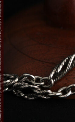 抜群の存在感を誇る特大装飾付き極太銀無垢アンティーク懐中時計チェーン-C0454-16