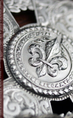 抜群の存在感を誇る特大装飾付き極太銀無垢アンティーク懐中時計チェーン-C0454-17