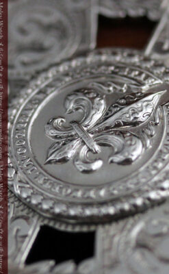 抜群の存在感を誇る特大装飾付き極太銀無垢アンティーク懐中時計チェーン-C0454-18