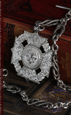 抜群の存在感を誇る特大装飾付き極太銀無垢アンティーク懐中時計チェーン-C0454-2