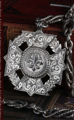 抜群の存在感を誇る特大装飾付き極太銀無垢アンティーク懐中時計チェーン-C0454-3