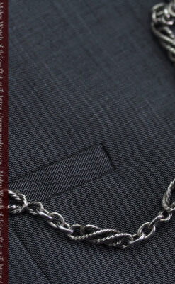 抜群の存在感を誇る特大装飾付き極太銀無垢アンティーク懐中時計チェーン-C0454-5