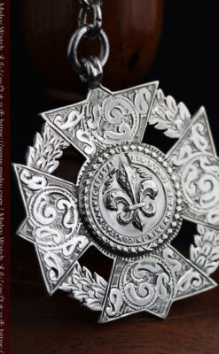 抜群の存在感を誇る特大装飾付き極太銀無垢アンティーク懐中時計チェーン-C0454-7