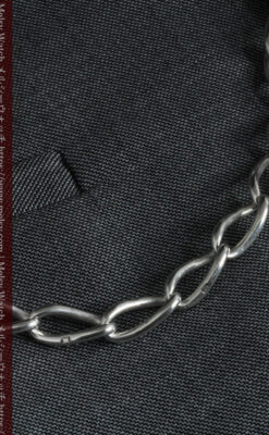 深い緑の獅子の飾りと極太銀無垢アンティーク懐中時計チェーン-C0455-11