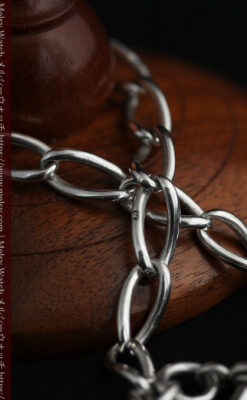 深い緑の獅子の飾りと極太銀無垢アンティーク懐中時計チェーン-C0455-12