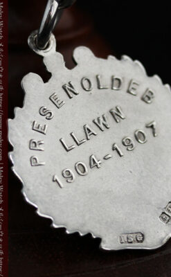 深い緑の獅子の飾りと極太銀無垢アンティーク懐中時計チェーン-C0455-13