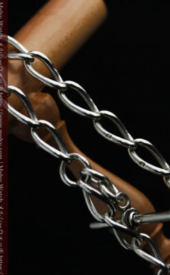 深い緑の獅子の飾りと極太銀無垢アンティーク懐中時計チェーン-C0455-15