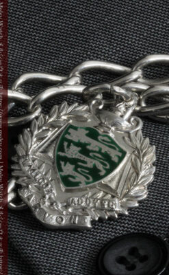 深い緑の獅子の飾りと極太銀無垢アンティーク懐中時計チェーン-C0455-9