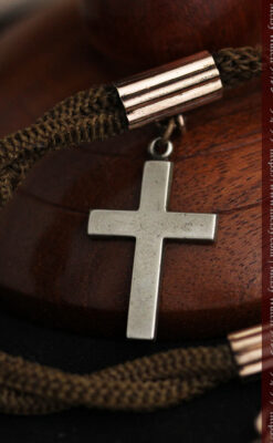 髪の毛で編んだ懐中時計用のアンティーク紐 十字架付き【1900年頃】-C0456-11