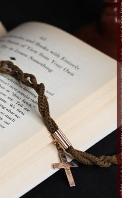 髪の毛で編んだ懐中時計用のアンティーク紐 十字架付き【1900年頃】-C0456-2