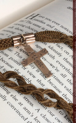 髪の毛で編んだ懐中時計用のアンティーク紐 十字架付き【1900年頃】-C0456-3