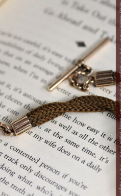 髪の毛で編んだ懐中時計用のアンティーク紐 十字架付き【1900年頃】-C0456-4