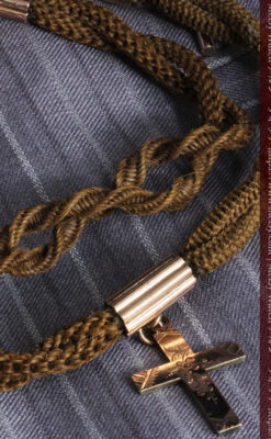 髪の毛で編んだ懐中時計用のアンティーク紐 十字架付き【1900年頃】-C0456-6