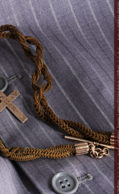 髪の毛で編んだ懐中時計用のアンティーク紐 十字架付き【1900年頃】-C0456-7