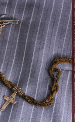 髪の毛で編んだ懐中時計用のアンティーク紐 十字架付き【1900年頃】-C0456-8