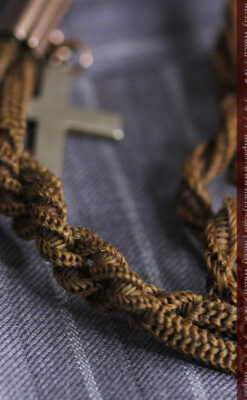 髪の毛で編んだ懐中時計用のアンティーク紐 十字架付き【1900年頃】-C0456-9