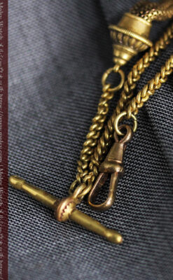 遊び心のあるアンティーク懐中時計チェーン 飾り付き複線-C0457-12