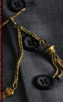 遊び心のあるアンティーク懐中時計チェーン 飾り付き複線-C0457-2