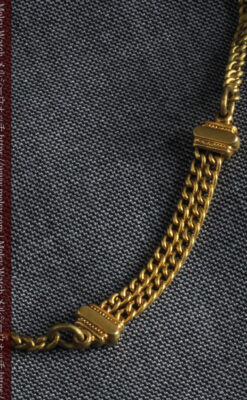 遊び心のあるアンティーク懐中時計チェーン 飾り付き複線-C0457-3