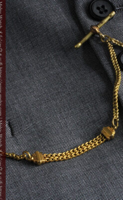 遊び心のあるアンティーク懐中時計チェーン 飾り付き複線-C0457-5