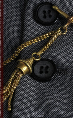 遊び心のあるアンティーク懐中時計チェーン 飾り付き複線-C0457-7