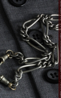 くすんだ銀色のアンティーク懐中時計チェーン 鍵巻き付き-C0458-10