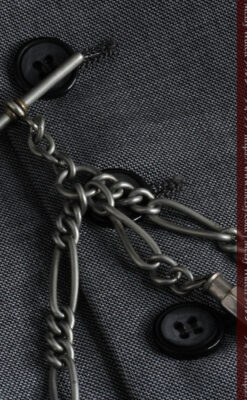 くすんだ銀色のアンティーク懐中時計チェーン 鍵巻き付き-C0458-3