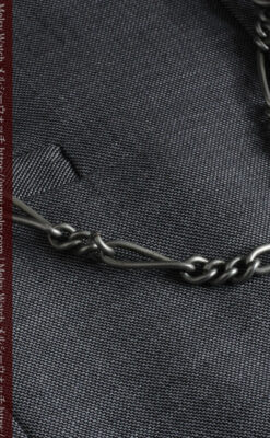 くすんだ銀色のアンティーク懐中時計チェーン 鍵巻き付き-C0458-4