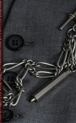 くすんだ銀色のアンティーク懐中時計チェーン 鍵巻き付き-C0458-6