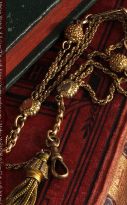 非常に綺麗なアンティークのこだわり懐中時計チェーン 飾り付き複線-C0459-10