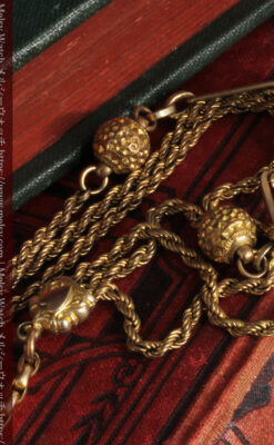 非常に綺麗なアンティークのこだわり懐中時計チェーン 飾り付き複線-C0459-11