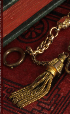 非常に綺麗なアンティークのこだわり懐中時計チェーン 飾り付き複線-C0459-12