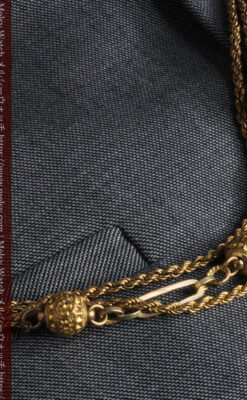 非常に綺麗なアンティークのこだわり懐中時計チェーン 飾り付き複線-C0459-2